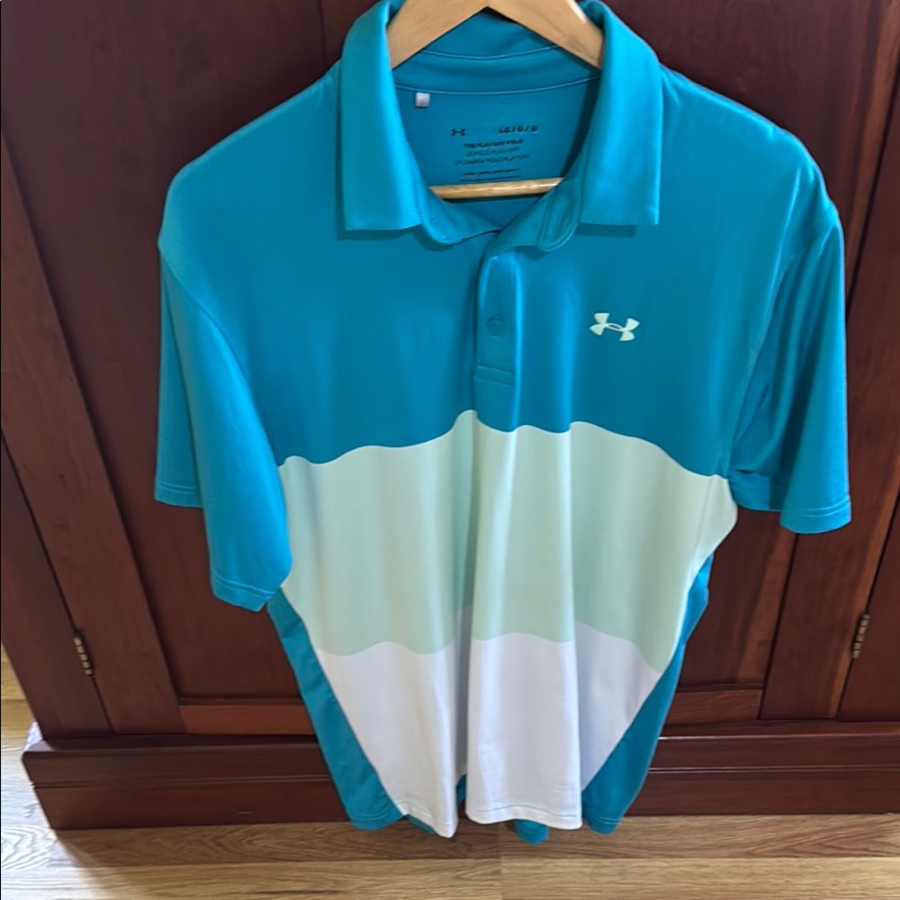 Under Armour Men's Teal and White Polo Shirt